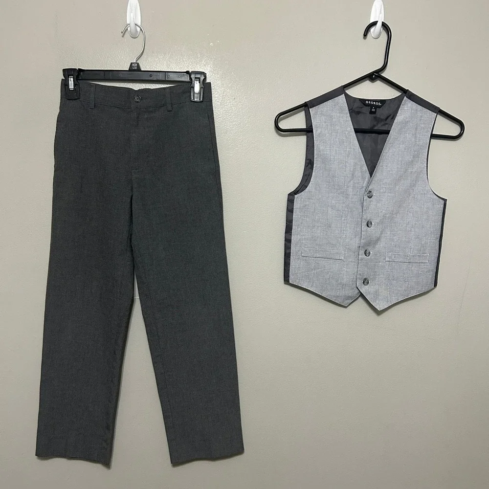 George Cat & Jack 2 Piece Vest and Pants Suit Set Kids 8 Grey Glen Plaid Formal